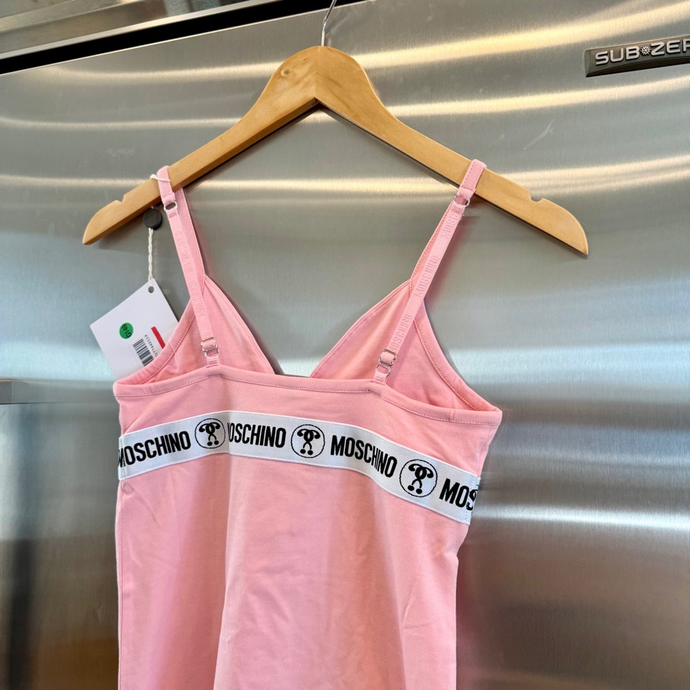 NWT Moschino Pink Mini Slip Dress Logo Appliqués Underwear Brand New - Picture 11 of 16